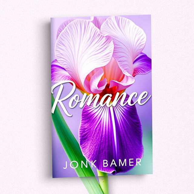 A modern and eye-catching book cover design for a contemporary romance novel featuring an elegant iris flower