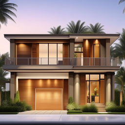 A two-story house blueprint with the ground floor as a garage, featuring 3 bedrooms, 2 bathrooms, a living room, a family room, a kitchen and a back room for laundry functions on the upper floor