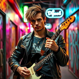 A cool guy with an electric guitar, exuding confidence and style