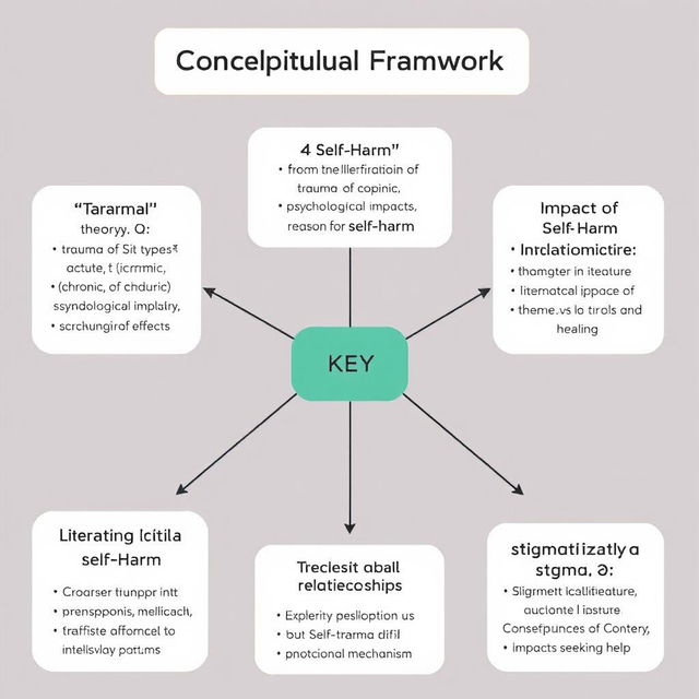 Create a conceptual framework diagram with highlighted boxes for each of the following concepts: 1