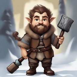 A high-quality digital art image featuring a dwarf boy with brown hair