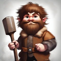 A high-quality digital art image featuring a dwarf boy with brown hair