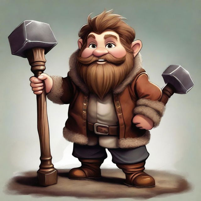 A high-quality digital art image featuring a dwarf boy with brown hair