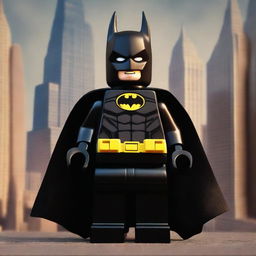 A high-quality digital art image featuring Batman in a Lego style