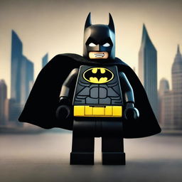 A high-quality digital art image featuring Batman in a Lego style