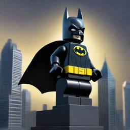 A high-quality digital art image featuring Batman in a Lego style