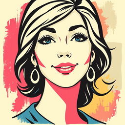 A stylized portrait of a white female face, featuring a subtly integrated feminist symbol that is slightly faded at the edges to create a vintage look