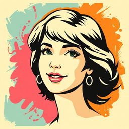A stylized portrait of a white female face, featuring a subtly integrated feminist symbol that is slightly faded at the edges to create a vintage look