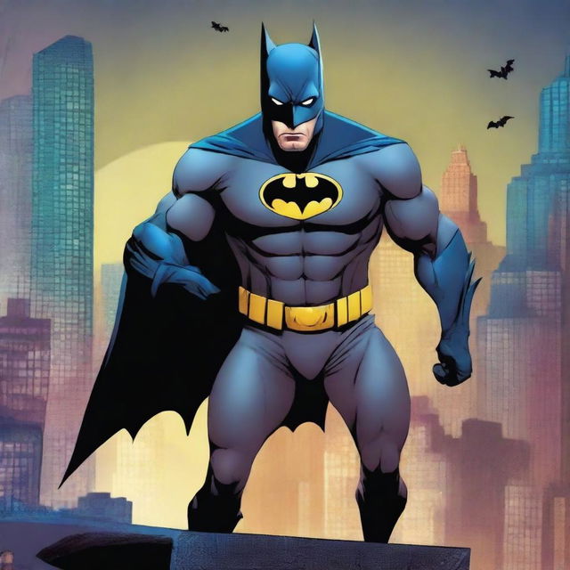 A high-quality digital art image featuring Batman in a humorous scenario where he's seen mewing like a cat