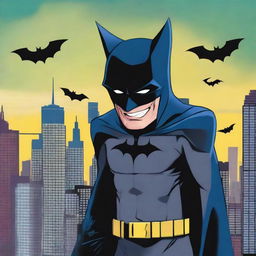 A high-quality digital art image featuring Batman in a humorous scenario where he's seen mewing like a cat