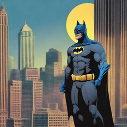 A high-quality digital art image featuring Batman in a humorous scenario where he's seen mewing like a cat