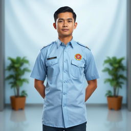 A detailed and realistic image of a professional government uniform, specifically the 'Baju PDH Dinas' worn by public servants in Indonesia