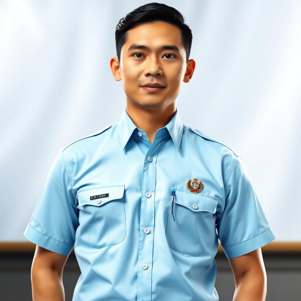 A detailed and realistic image of a professional government uniform, specifically the 'Baju PDH Dinas' worn by public servants in Indonesia