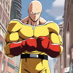 A high-quality digital art image featuring a 'Sigma' version of Saitama from One Punch Man