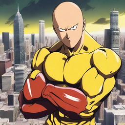 A high-quality digital art image featuring a 'Sigma' version of Saitama from One Punch Man