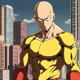 A high-quality digital art image featuring a 'Sigma' version of Saitama from One Punch Man