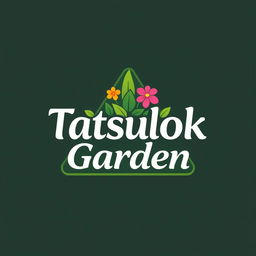A vibrant and eye-catching logo design for 'Tatsulok Garden' featuring a stylized representation of a garden with lush green leaves and a variety of colorful flowers
