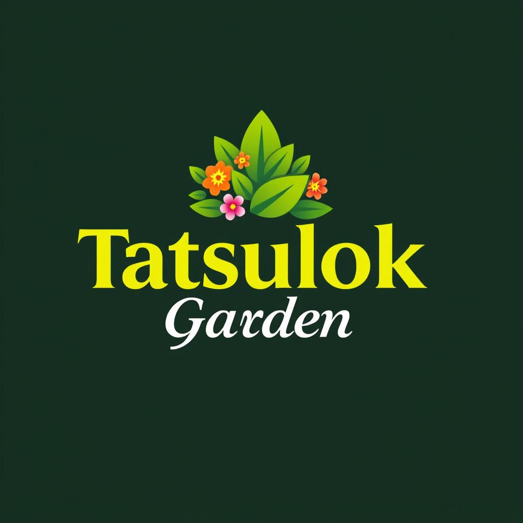 A vibrant and eye-catching logo design for 'Tatsulok Garden' featuring a stylized representation of a garden with lush green leaves and a variety of colorful flowers