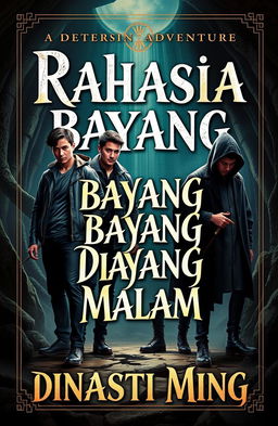 A captivating book cover depicting a mystical adventure with a strong bromance theme, featuring four modern adventurers dressed in contemporary clothing