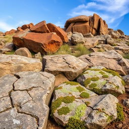 A striking photographic documentation of weathering, showcasing a variety of rock formations and landscapes that demonstrate different stages and types of weathering, such as chemical, physical, and biological
