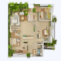 High detailed blueprint of a 3 bedroom set. Incorporate spacious rooms, suitable furniture placements and a well thought out floor plan.