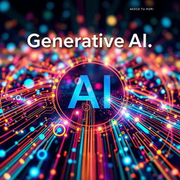 A visually striking cover design for a generative AI journal, featuring abstract digital art that showcases algorithms in action