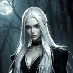 A beautiful Shadar-Kai female, embodying an ethereal, otherworldly beauty