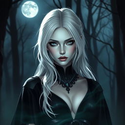 A beautiful Shadar-Kai female, embodying an ethereal, otherworldly beauty