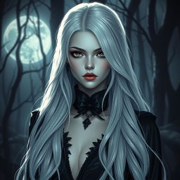 A beautiful Shadar-Kai female, embodying an ethereal, otherworldly beauty