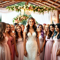 An enchanting scene featuring a diverse group of women aged between 18 and 45, showcasing a variety of hair colors including blonde, brunette, red, black, and vibrant shades such as blue and purple