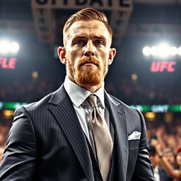 A dynamic portrait of Conor McGregor, showcasing his intense focus and determination