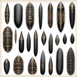 An exquisite digital art image depicting a set of nails styled in a Gothic design