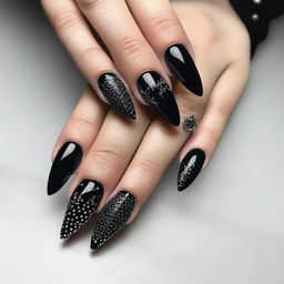 A striking digital art image depicting a set of nails styled with a Gothic influence