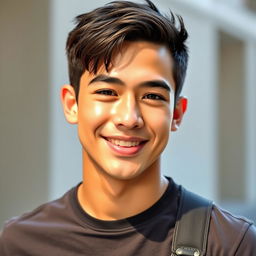 A realistic portrait of a 20-year-old male, showcasing a youthful and energetic expression