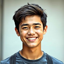 A realistic portrait of a 20-year-old male, showcasing a youthful and energetic expression