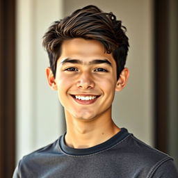 A realistic portrait of a 20-year-old male, showcasing a youthful and energetic expression