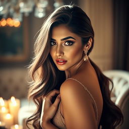 A glamorous and alluring Pakistani actress, showcasing her beauty with an enticing pose