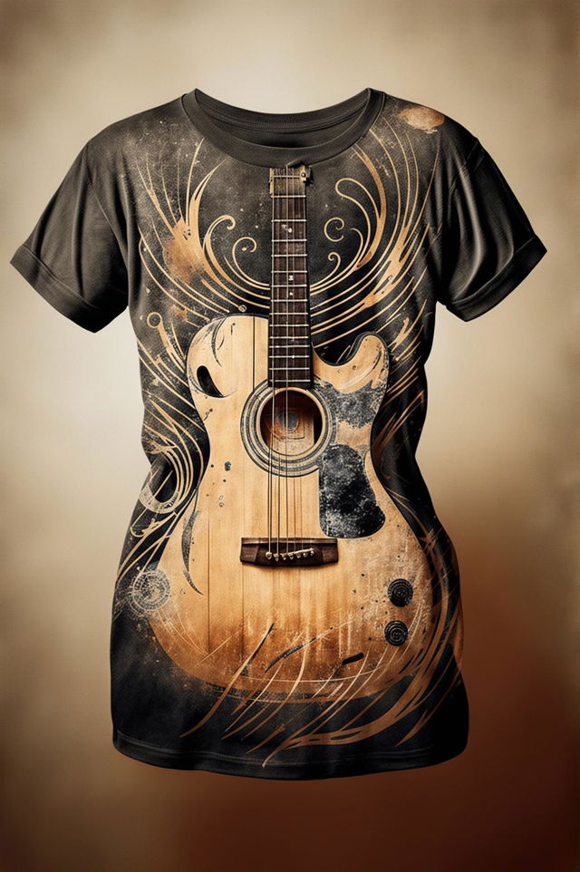 A high-quality, digital art image of a vintage-style graphic tee in faded black