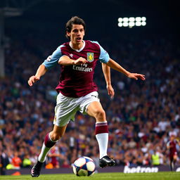 A dynamic action shot of Ricardo Kaká in an Aston Villa football kit, showcasing his signature dribbling skills on the pitch