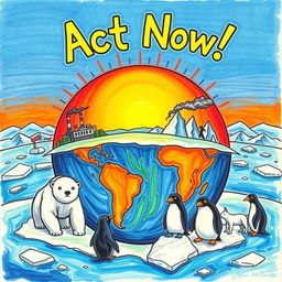 A thought-provoking and visually impactful poster drawing about global warming