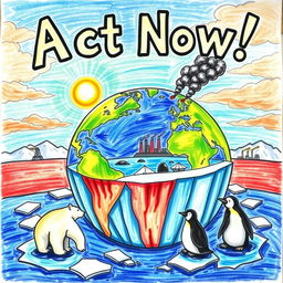A thought-provoking and visually impactful poster drawing about global warming