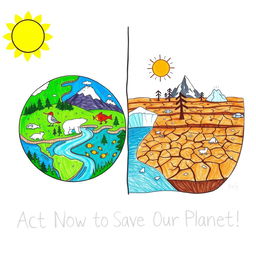 A visually striking poster drawing illustrating the effects of global warming