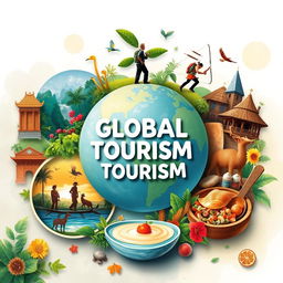 An artistic representation featuring five distinct components of tourism, visually engaging and vibrant