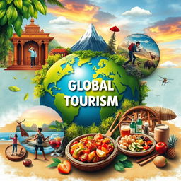An artistic representation featuring five distinct components of tourism, visually engaging and vibrant