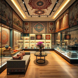 A modern central shop interior featuring exquisite Persian art