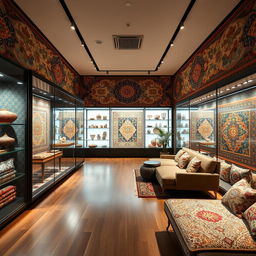 A modern central shop interior featuring exquisite Persian art