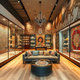 A modern central shop interior featuring exquisite Persian art