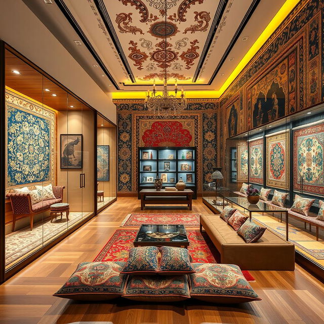 A modern central shop interior featuring exquisite Persian art