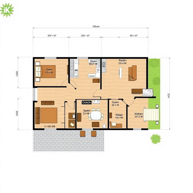 A detailed architectural house plan of a 3BHK (3 Bedrooms, Hall, Kitchen) depicting a west-facing layout