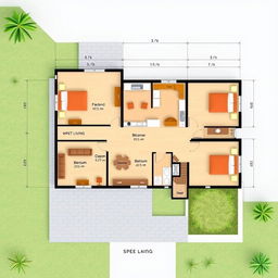 A detailed architectural house plan of a 3BHK (3 Bedrooms, Hall, Kitchen) depicting a west-facing layout